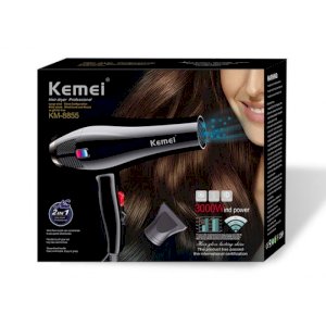 Kemei KM-8893 Rechargeable Hair Dryer - Black and Red