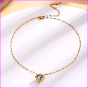 GOLD Plated Fashion Luxury Ocean Heart Crystal Pendant Titanium Women's Necklace