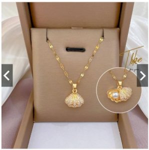 High quality 18k gold plated bling zircon shell pearl necklace