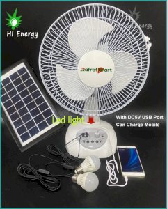 12 inch Solar electric fan with rechargeable 2 LED lights